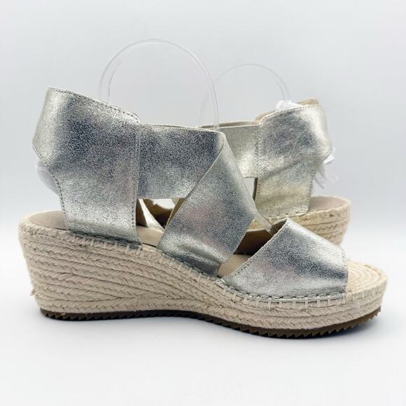 Eileen Fisher Womens Willow Wedge Sandal US 10 EU 40.5 Silver Glitter Suede NWOB - Picture 4 of 12